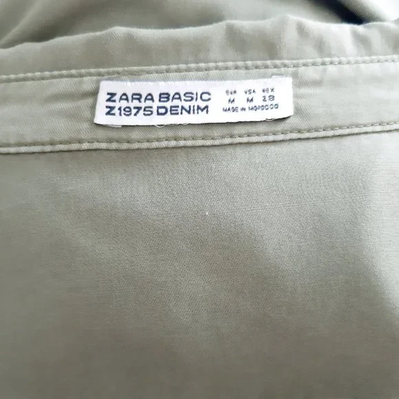 Zara Olive Green Denim Shirt Dress - Size M - Picture 6 of 7